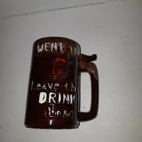 Vintage Made Japan Beer Mug ''Went ti P Leave this drink Alone'' Brown  5'' tall - Picture 3 of 6